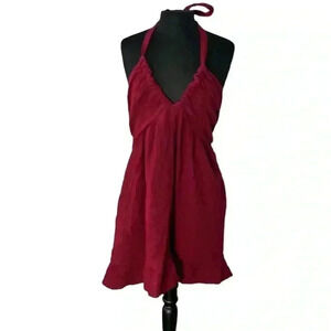 B. Original Maroon Gauzy Boho Halter Sleeveless Midi Dress NWT Size L
